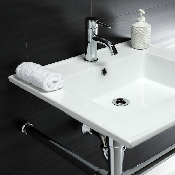 Dreyfuss 25 Console Sink W/ SS Leg (Sgl Faucet Hole), White/ Chrome